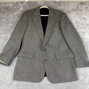 Vtg Norm Thompson Blazer Men 44R Black‎ White Sport Coat Peruvian Alpaca (0702)